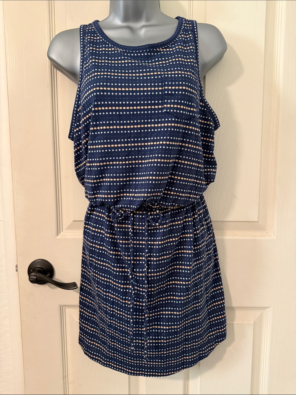 LOFT Navy Blue and White Dot Sleeveless Mini Dress
